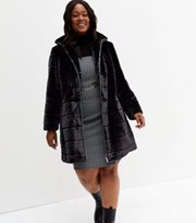 New Look Curves Black Pelted Faux Fur Funnel Neck Coat